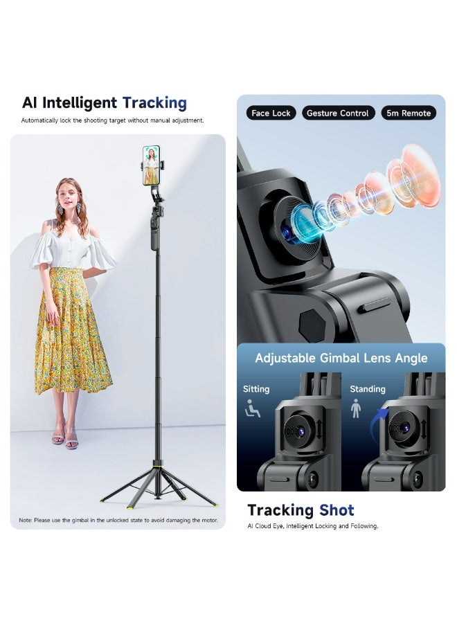 CiYatt AI Tracking Gimbal Quadrapod with Auto-Follow And Auto Pop Open,  Gesture Control & Anti-Shake Handle, Detachable Design Extends to 164cm, Heavy-Duty Aluminium Stand with Selfie Stick & Multi-Function Bluetooth Remote for Phone/Camera (1/4" Mount) - Image 2