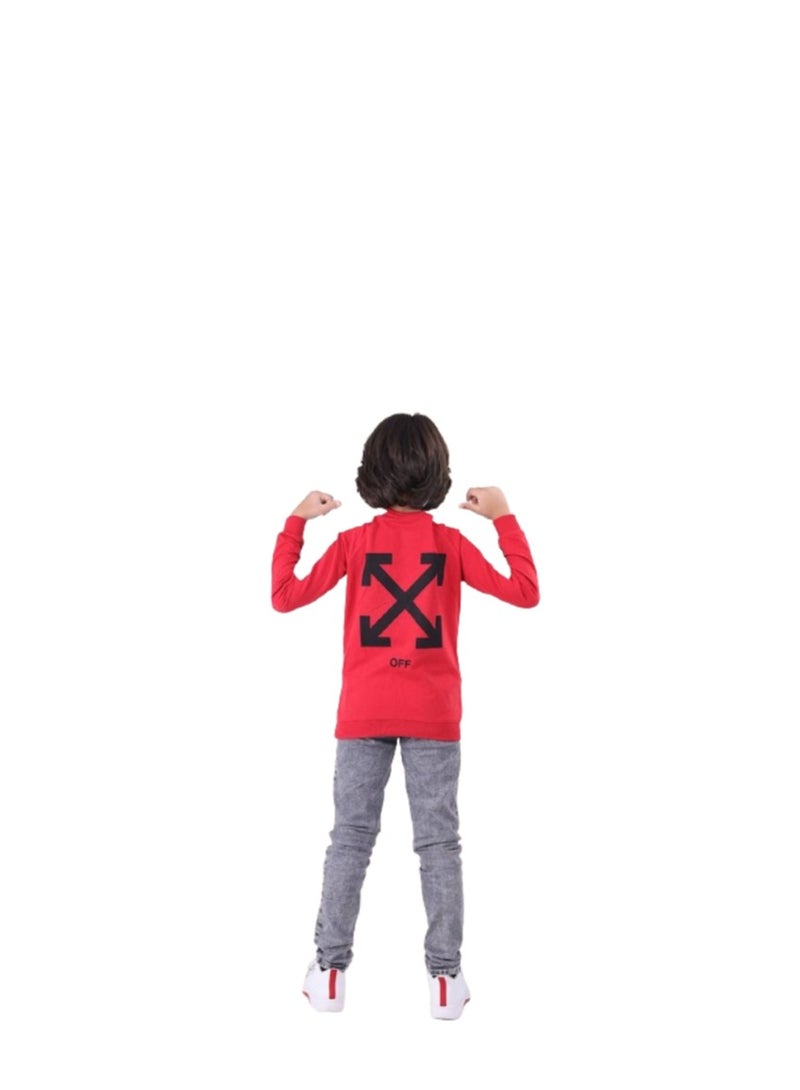 Boys' set: red T-shirt and gray jeans