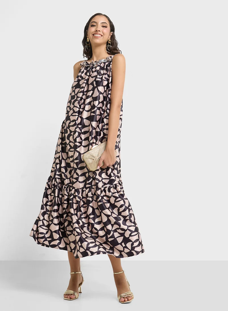 Ginger Printed Ruffle Maxi Dress
