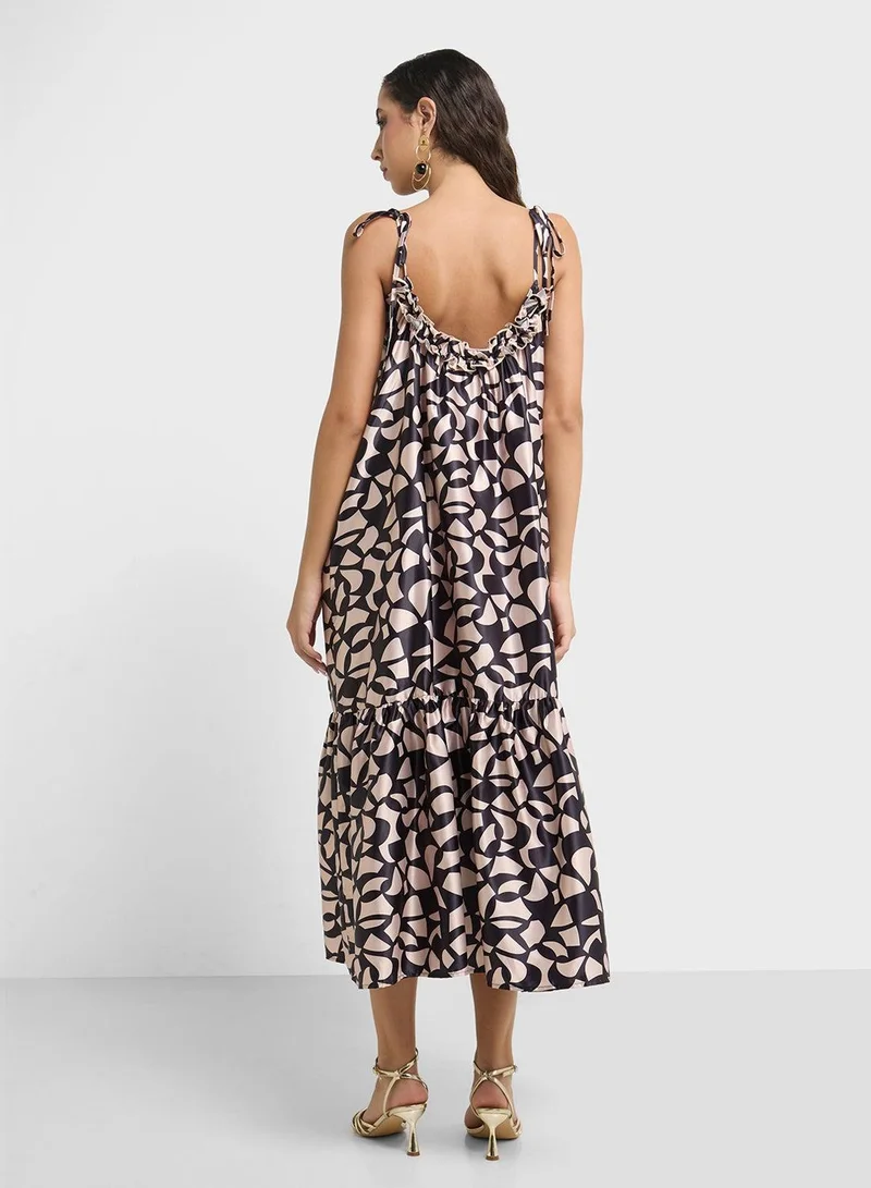 Ginger Printed Ruffle Maxi Dress