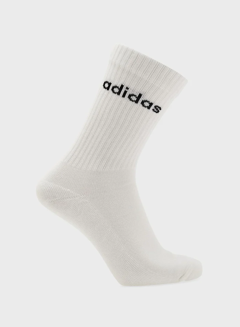 adidas طقم جوارب كرو مزينة بشعار الماركة من 3 أزواج