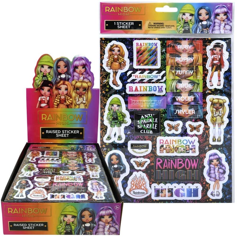 Innovative Designs  LLC Rainbow High Raised Sticker Sheet - Puffy Sheet with Rainbow High Character Stickers  Personalize and Decorate with Raised Sticker Pads  Bulk Cute Stickers for Girls and Boys