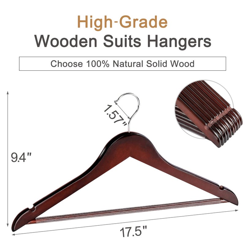 TOPIA HANGER Wooden Coat Hangers 30 Pack, Cherry Wood Suit Hangers with Non Slip Pants Bar, 360Â° Swivel Hook and Shoulder Notches for Camisole, Jacket, Pants, Smooth Finish Clothes Hangers - CT34M30 - Image 2