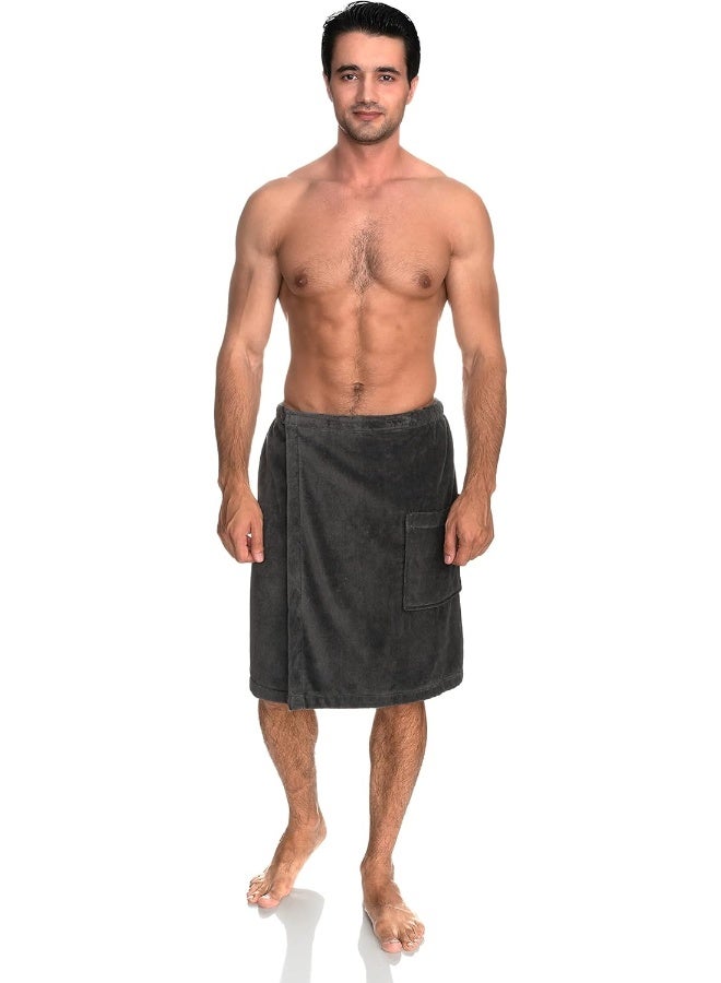 TowelSelections Mens Shower Wrap Adjustable Cotton Terry Velour Wrap Gym Body Cover Up Medium/Large Smoked Pearl - Image 1