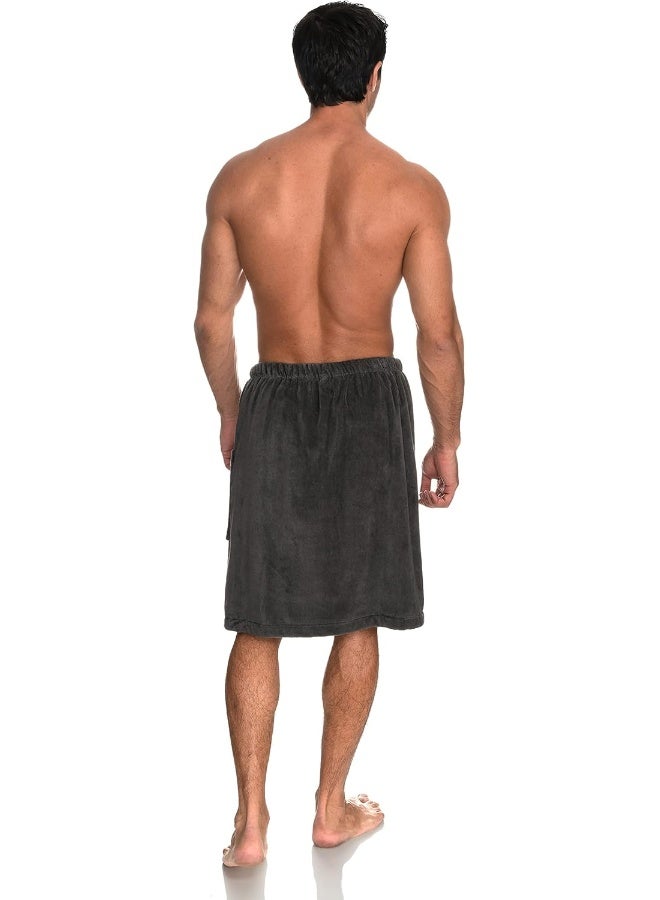 TowelSelections Mens Shower Wrap Adjustable Cotton Terry Velour Wrap Gym Body Cover Up Medium/Large Smoked Pearl - Image 2