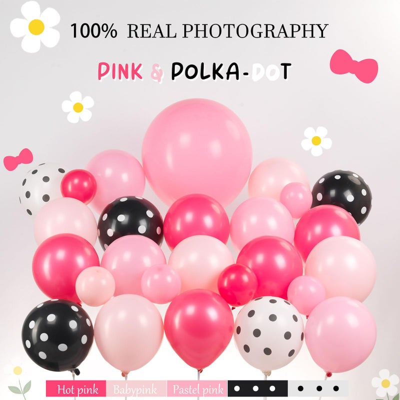 yeewaka Pink and black Bow Garland Arch Kit 130pcs Hot Pink and Polka Dot Balloon with Bow Black star Balloons for Girl Cartoon Birthday Princess Coquette birthday decorations - Image 2