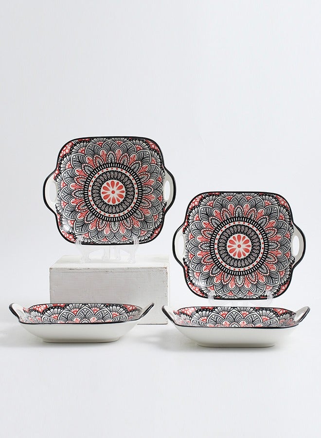 شور أطباق عشاء سيراميك مطلية يدويًا، 4 قطع، 23.7 × 19.6 × 5.2 سم - Image 1