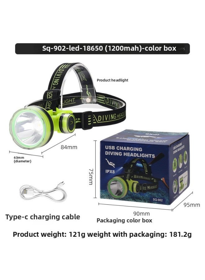 Strong Light Charging Diving Headlight Headlight Super Bright Waterproof Headlight Long-range Diving Flashlight Type-C-Color:Headlamp-Large  - Image 1