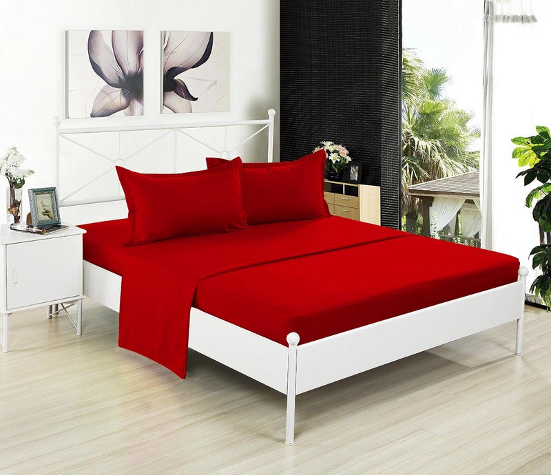 DESTINY CRESCENT BED Full XL 100% Microfiber Double Brushed Sheet Set - Extra-Soft  Breathable & Wrinkle-Free - 15"" Deep Pockets  54"" x 80"" - Ideal for Extra Long Full Beds - 4PC Set (Full XL  Red) - Image 2