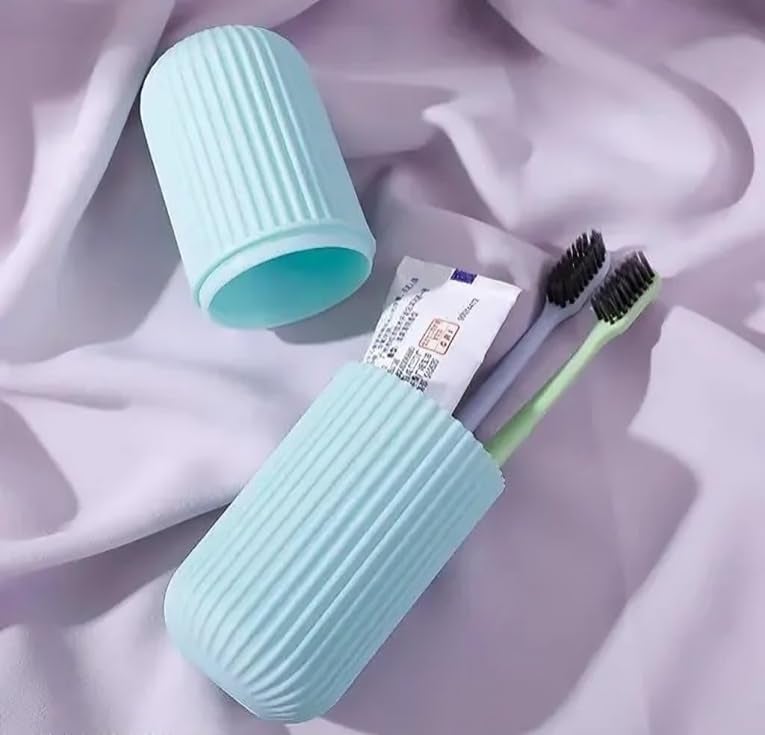 Generic Portable Capsule Shape Travel Toothbrush Case Holder Plastic Toothbrush Storage Set of 2 Pink and Blue  - Image 3