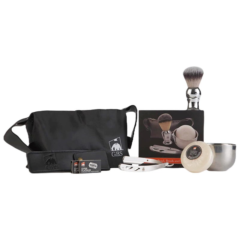 GBS Shavette Straight Razor Shaving Kit  Vintage Wet Shave Grooming Set for Men Includes Shavette Edge Razor Shaving Brush Toiletry Bag Shave Soap Bowl Double Edge Razor Blade Refills