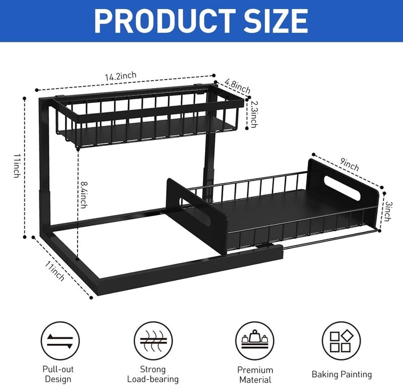 HASTHIP® Under Sink Organizer and Storage Pull Out Cabinet Organizer Slid 2 Tier Organizer Kitchen Storage Double Shelf Drawer Under Sink Storage Organizer Bathroom Storage Rack - Image 4