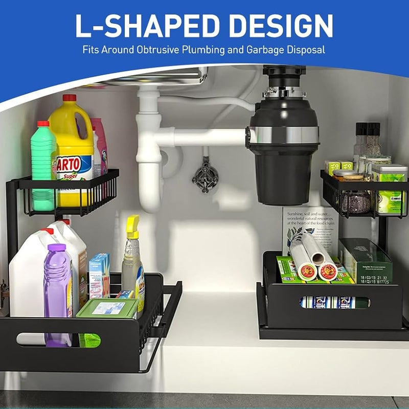 HASTHIP® Under Sink Organizer and Storage Pull Out Cabinet Organizer Slid 2 Tier Organizer Kitchen Storage Double Shelf Drawer Under Sink Storage Organizer Bathroom Storage Rack - Image 2