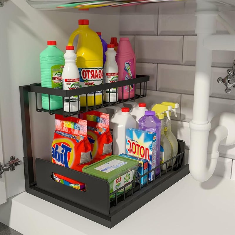 HASTHIP® Under Sink Organizer and Storage Pull Out Cabinet Organizer Slid 2 Tier Organizer Kitchen Storage Double Shelf Drawer Under Sink Storage Organizer Bathroom Storage Rack - Image 1