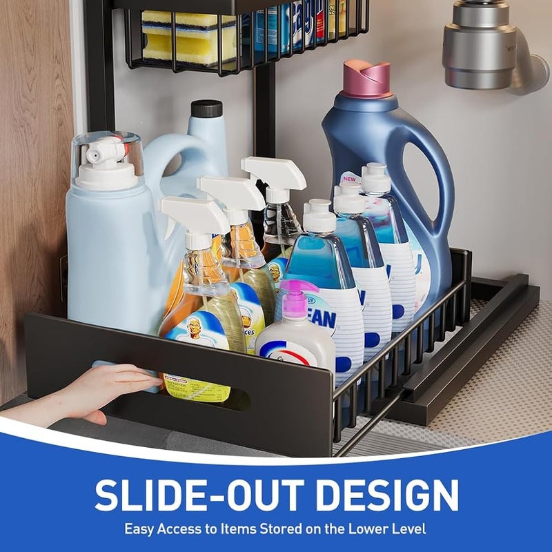 HASTHIP® Under Sink Organizer and Storage Pull Out Cabinet Organizer Slid 2 Tier Organizer Kitchen Storage Double Shelf Drawer Under Sink Storage Organizer Bathroom Storage Rack - Image 3