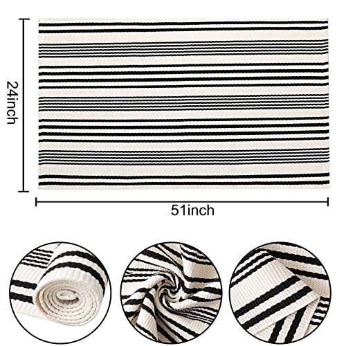 BUAGETUP Black and White Striped Outdoor Rug 24'' x 51''Farmhouse Front Porch Mat Hand-Woven Machine Washable Layered Door Mats for Entryway/Bedroom - Image 2