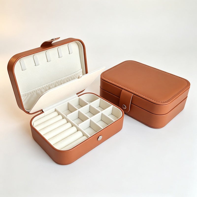 Travel-Friendly PU Leather Jewelry Box - Compact, Dustproof, Scratch-Resistant Organizer for Rings, Earrings, and Lipstick