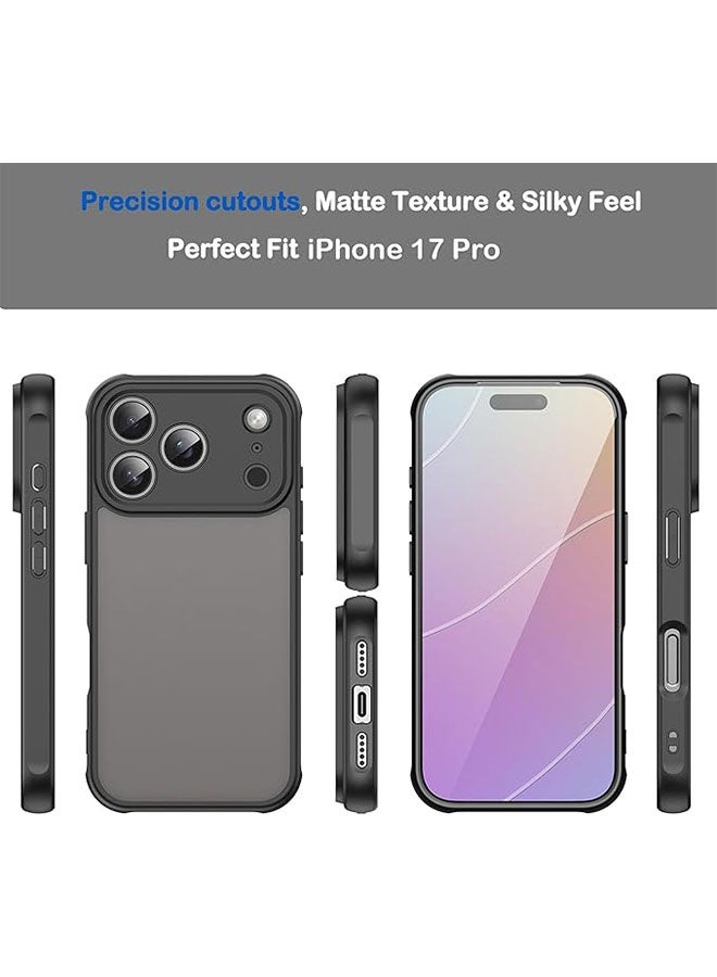 Matte Case for Phone 17 Pro, Anti Fall Protective Case with Matte Transluscent PC Back and Soft TPU Edge, Anti Fingerprint Black Cover, Black - Image 2