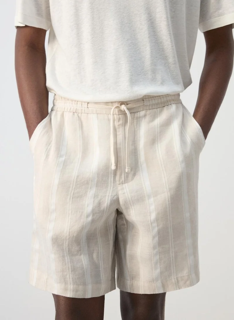 Mango Man Striped linen-blend Bermuda shorts