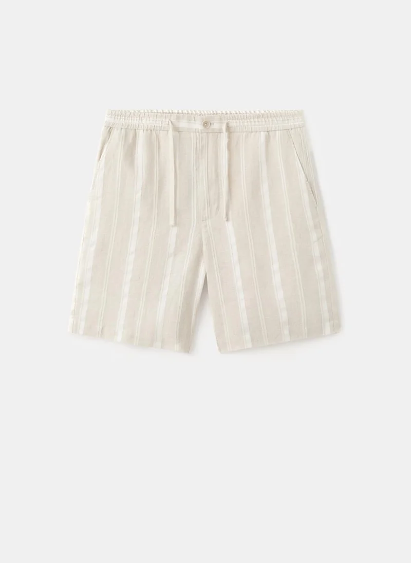 Mango Man  Striped linen-blend Bermuda shorts for Men | Best Price UAE