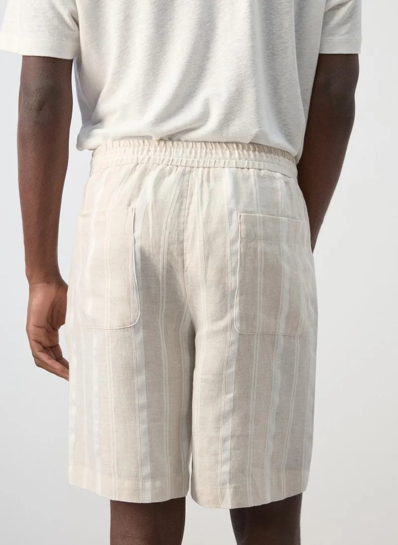Mango Man Striped linen-blend Bermuda shorts