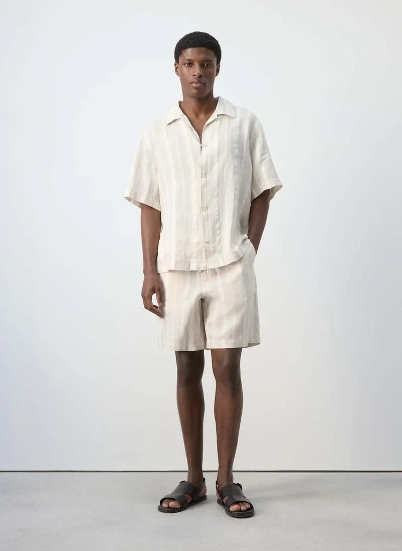 Mango Man  Striped linen-blend Bermuda shorts for Men | Best Price UAE