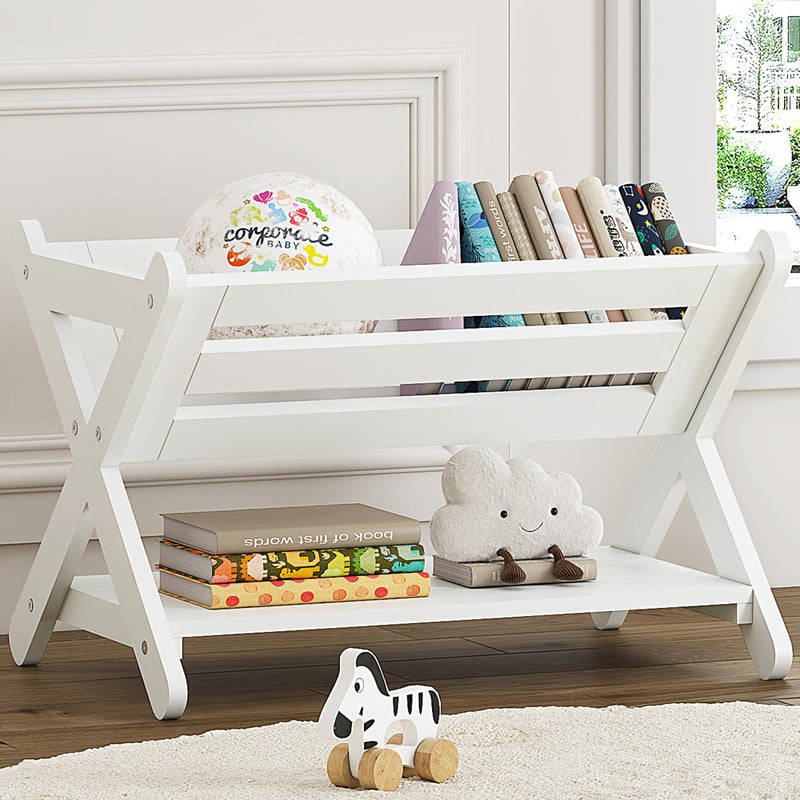 UTEX Kids Bookshelf with Caddy Toddler Bookshelf Book Storage Organizer Small Book Shelf for Kids Rooms Nursery Playroom White