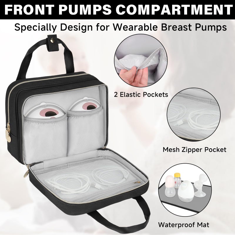 Jaffzora Wearable Breast Pump Bag with Cooler Compartment Compatible with Momcozy M5/S12 Pro, Elvie & Medela Pump in Style, Carrying Case with a Ice Pack & Waterproof Mat for Breast Pump and Accessories, Black - Image 4