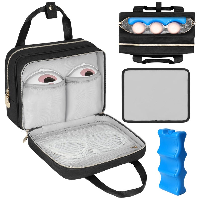 Jaffzora Wearable Breast Pump Bag with Cooler Compartment Compatible with Momcozy M5/S12 Pro, Elvie & Medela Pump in Style, Carrying Case with a Ice Pack & Waterproof Mat for Breast Pump and Accessories, Black - Image 1
