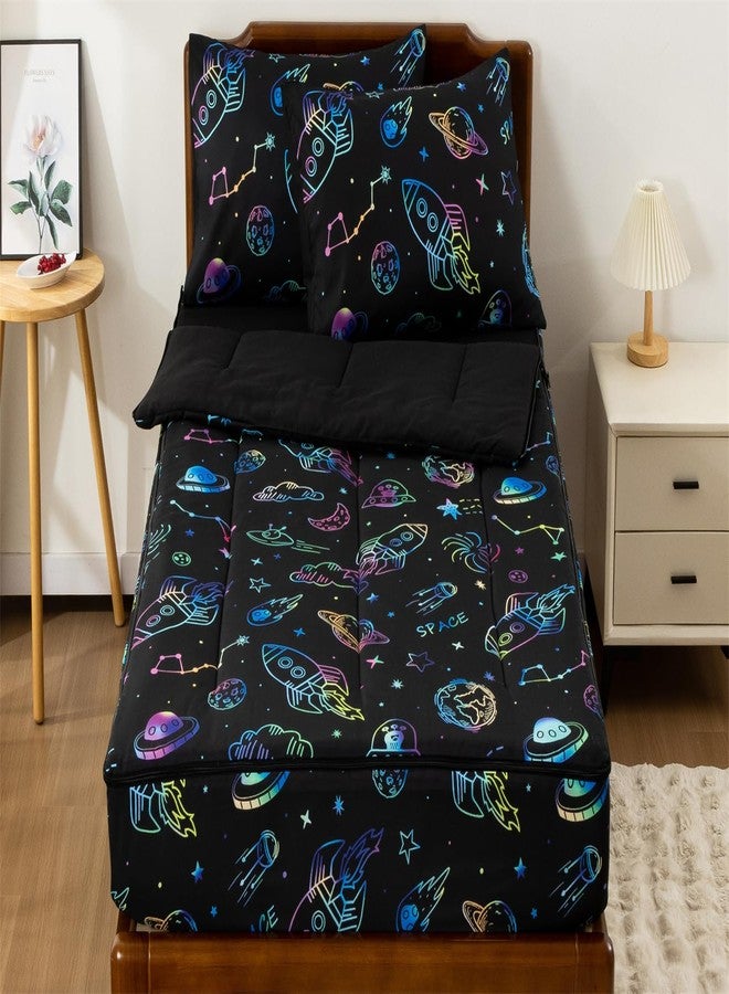 Aimuan Space Theme Durable Kids Zipper Bedding Black Sheets and Universe Galaxy Comforter with Stars & Solar System, Bed in a Bag, Easy to Make and Wash - Image 4