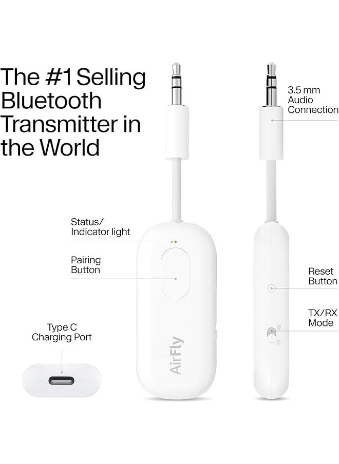 twelve south - Airfly Pro Bluetooth Audio Adapter Audio Transmitter Empfänger Für Bis Zu 2 Airpods Bluetooth Kopfhörer Kompatibel Mit Fahrzeugen Tv Pc Laptop Tablet Spielkonsole Stereoanlage - Image 1