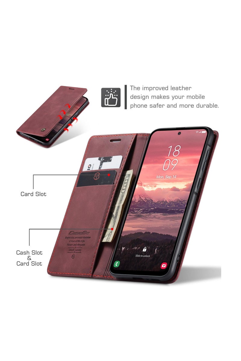 CaseMe Samsung Galaxy A36 5G Wallet Case Book Folding Flip Folio Case with Magnetic Kickstand Card Slots Protective Cover - Wine Red - Image 3