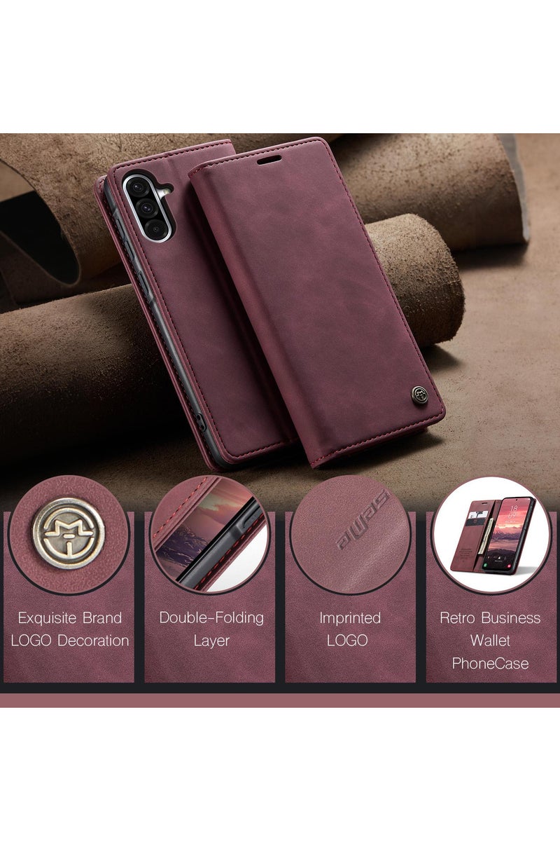 CaseMe Samsung Galaxy A36 5G Wallet Case Book Folding Flip Folio Case with Magnetic Kickstand Card Slots Protective Cover - Wine Red - Image 5