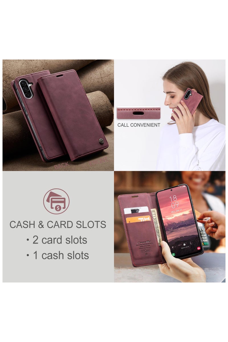 CaseMe Samsung Galaxy A36 5G Wallet Case Book Folding Flip Folio Case with Magnetic Kickstand Card Slots Protective Cover - Wine Red - Image 4
