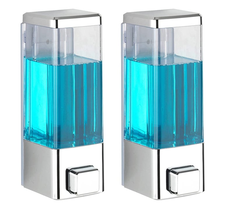 Bathoyum Liquid Sanitizer Dispenser Push Type for Hand Sanitizer Hand Wash Soap Dispenser Plastic 350 ML Pack of 2 Silver400ml