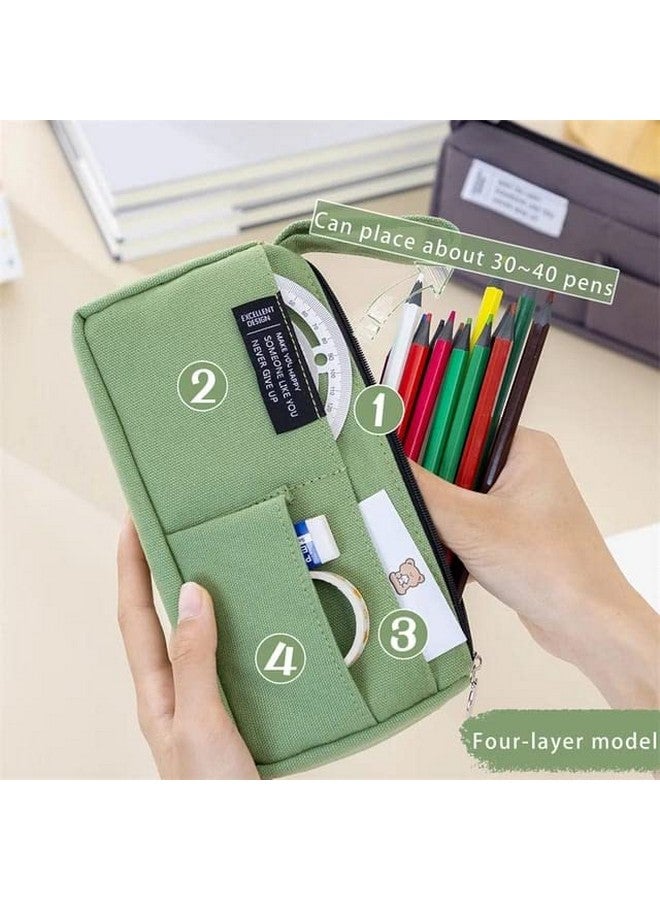 ماياترا حقيبة أقلام ماياترا كبيرة السعة، حقيبة أدوات مكتبية، حقيبة أقلام من قماش الكتان القطني بمقبض، حقيبة مكياج محمولة، حقيبة أدوات مكتبية لطيفة للطلاب والفتيات والبالغين والمكاتب (كريمي) - Image 2