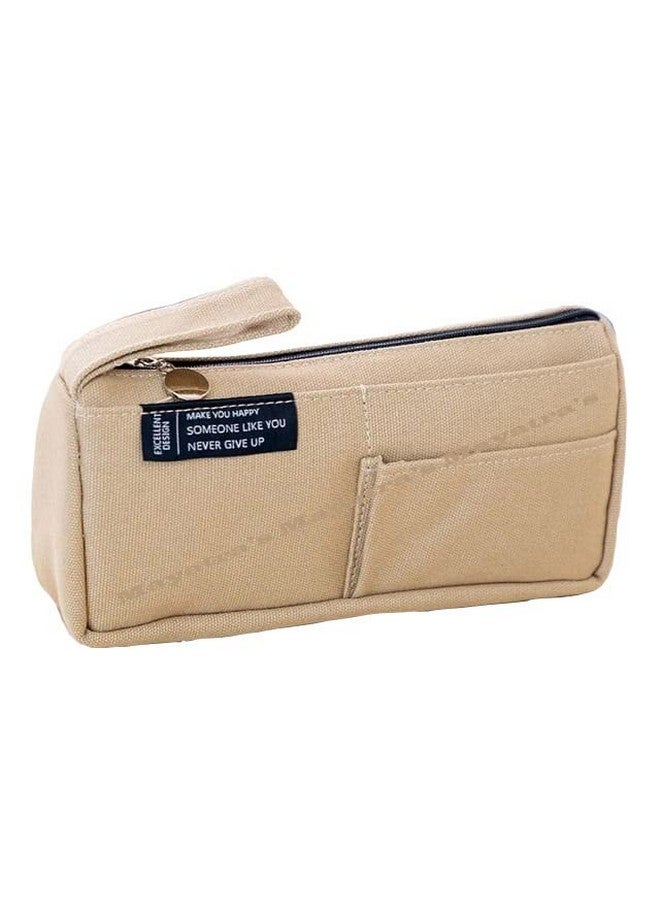 ماياترا حقيبة أقلام ماياترا كبيرة السعة، حقيبة أدوات مكتبية، حقيبة أقلام من قماش الكتان القطني بمقبض، حقيبة مكياج محمولة، حقيبة أدوات مكتبية لطيفة للطلاب والفتيات والبالغين والمكاتب (كريمي) - Image 1