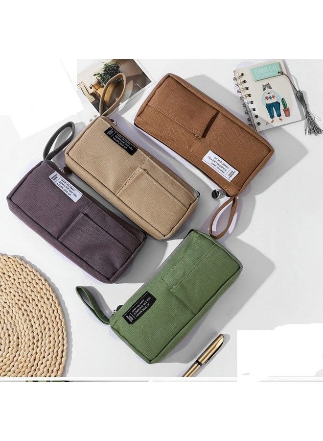 ماياترا حقيبة أقلام ماياترا كبيرة السعة، حقيبة أدوات مكتبية، حقيبة أقلام من قماش الكتان القطني بمقبض، حقيبة مكياج محمولة، حقيبة أدوات مكتبية لطيفة للطلاب والفتيات والبالغين والمكاتب (كريمي) - Image 4