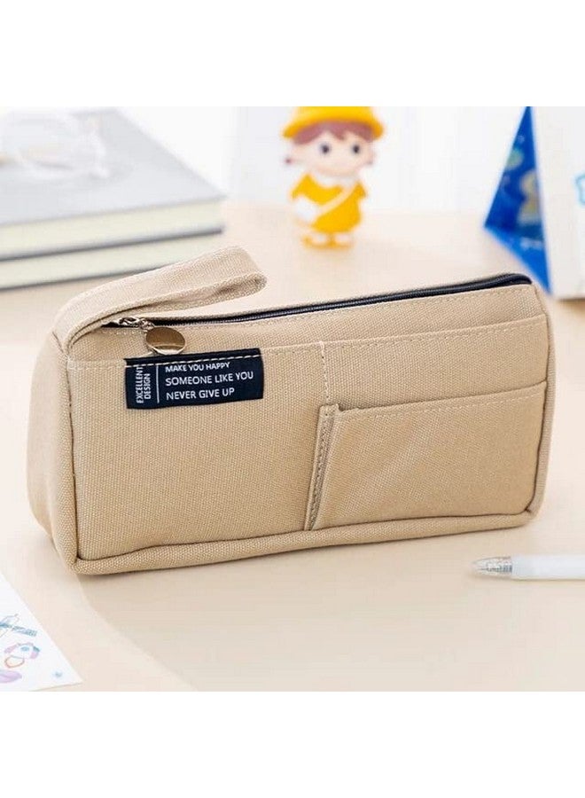 ماياترا حقيبة أقلام ماياترا كبيرة السعة، حقيبة أدوات مكتبية، حقيبة أقلام من قماش الكتان القطني بمقبض، حقيبة مكياج محمولة، حقيبة أدوات مكتبية لطيفة للطلاب والفتيات والبالغين والمكاتب (كريمي) - Image 5