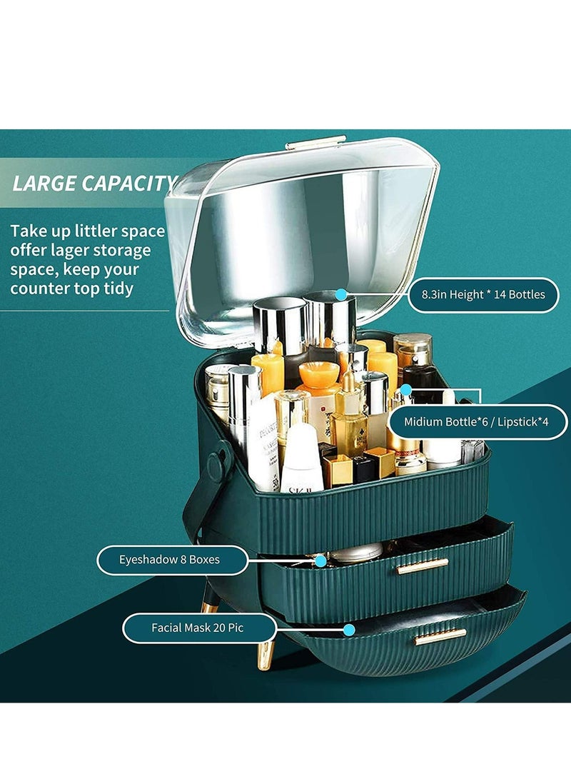 LIMOS Large cosmetic makeup organizer brush storage display case with drawers dust waterproof (green) - Image 5
