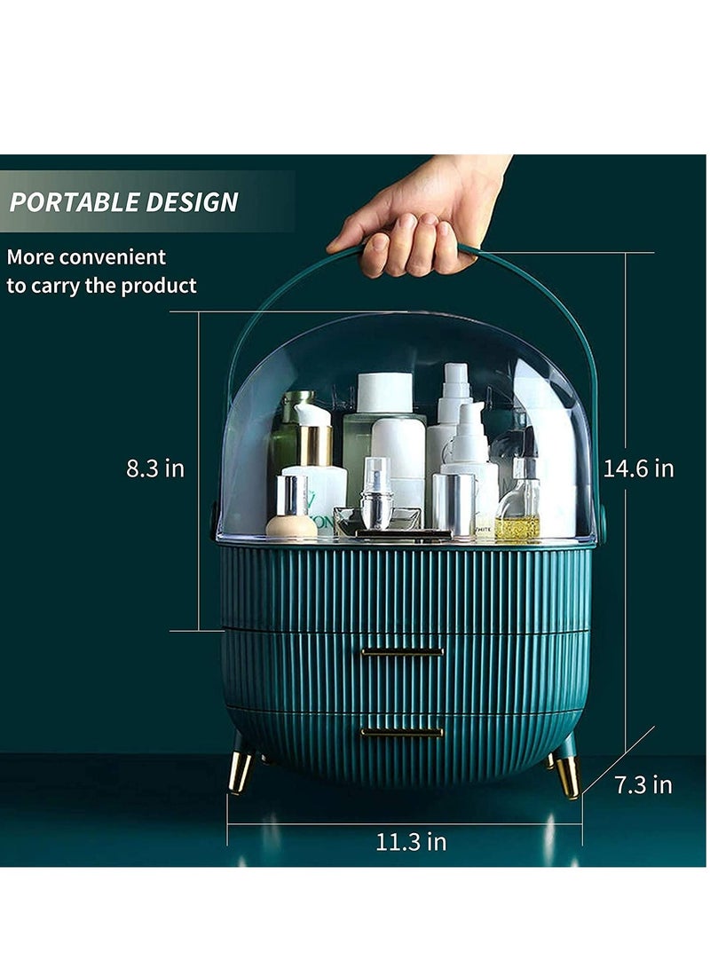 LIMOS Large cosmetic makeup organizer brush storage display case with drawers dust waterproof (green) - Image 4