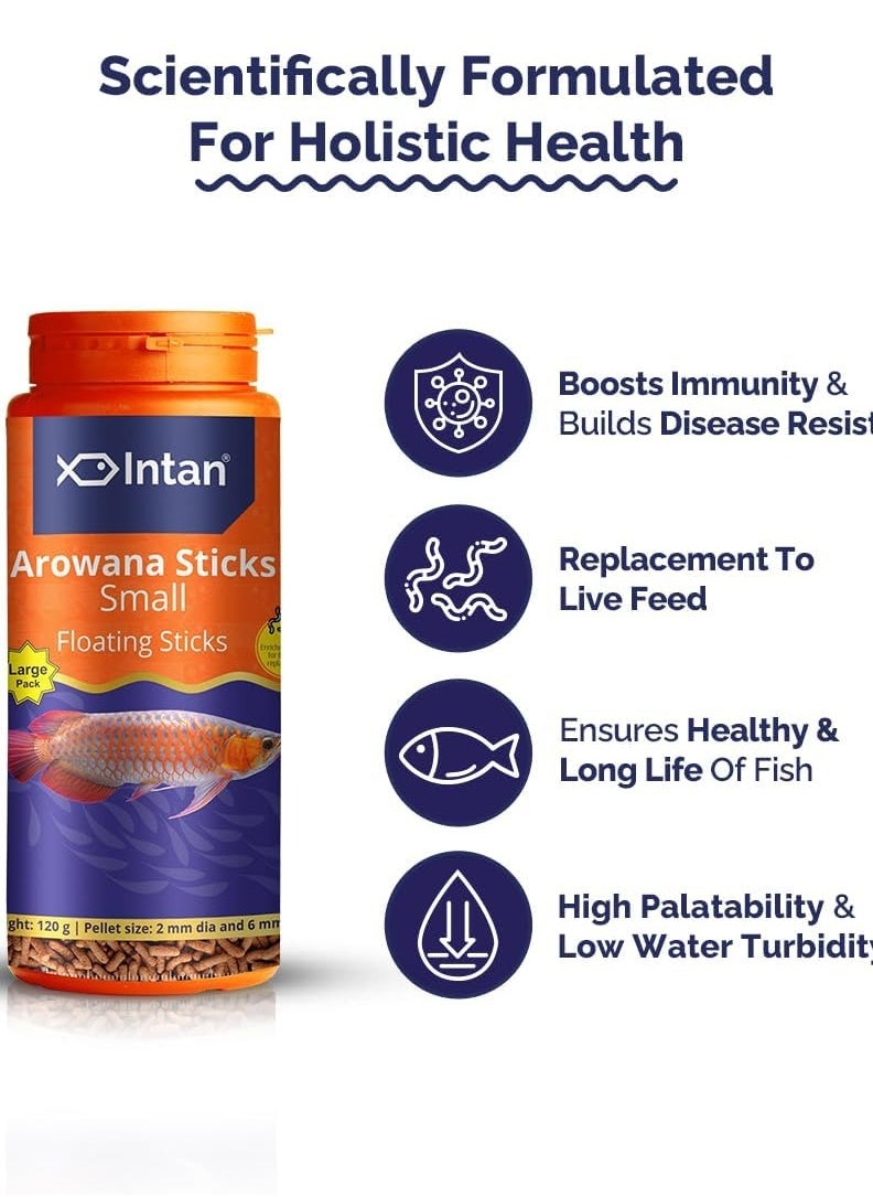 Generic - INTAN Aquatic AROWANA Sticks Fish Food Small Floating Stick For Arowana Fish Large Pack 120 Gram, Pellet Size 2 Mm And 6 Mm Length, Pack Of 1 - Image 1