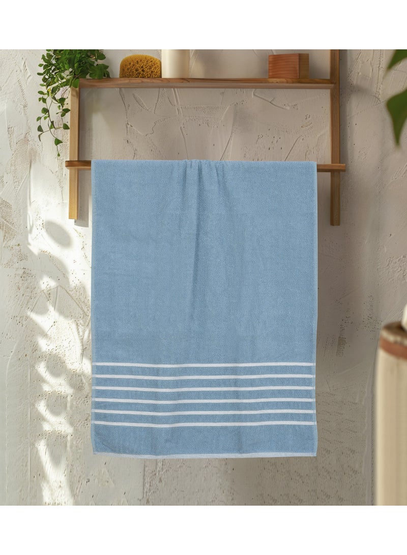 AURIO Premium 100% Cotton Single Bath Towel – Large 70x140 cm Ultra-Soft Absorbent Body Towel with Elegant Nautical Six-Stripe Dobby Border – Luxury Spa & Hotel Collection - Image 3