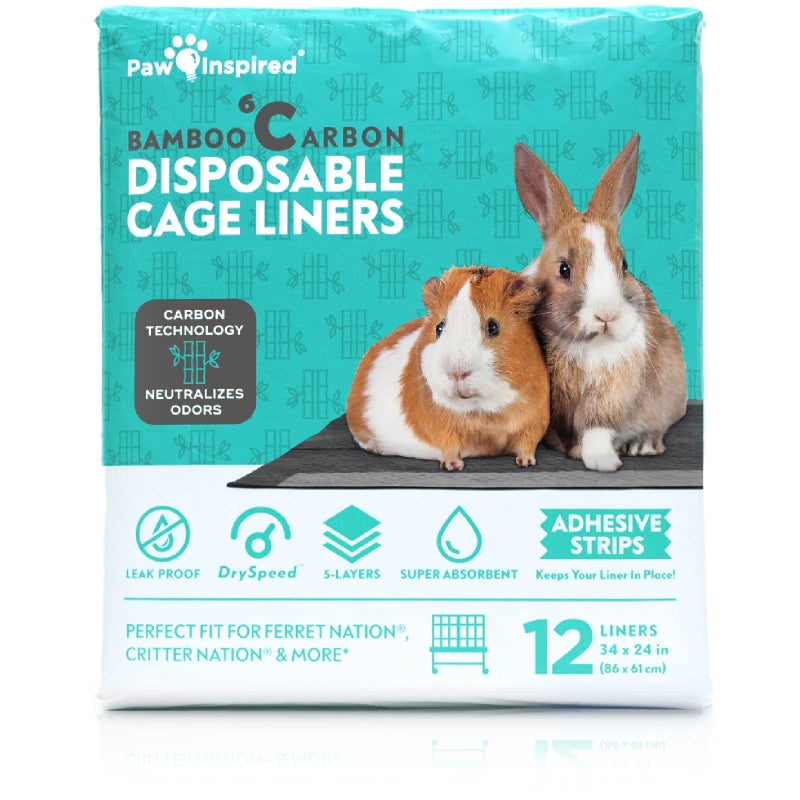 Paw Inspired Disposable Guinea Pig Cage Liners Bamboo Charcoal Odor Controlling Super Absorbent Liners Pee Pads for Ferrets Rabbits Hamsters and Small Animals 34x24 Critter Nation 12 ct