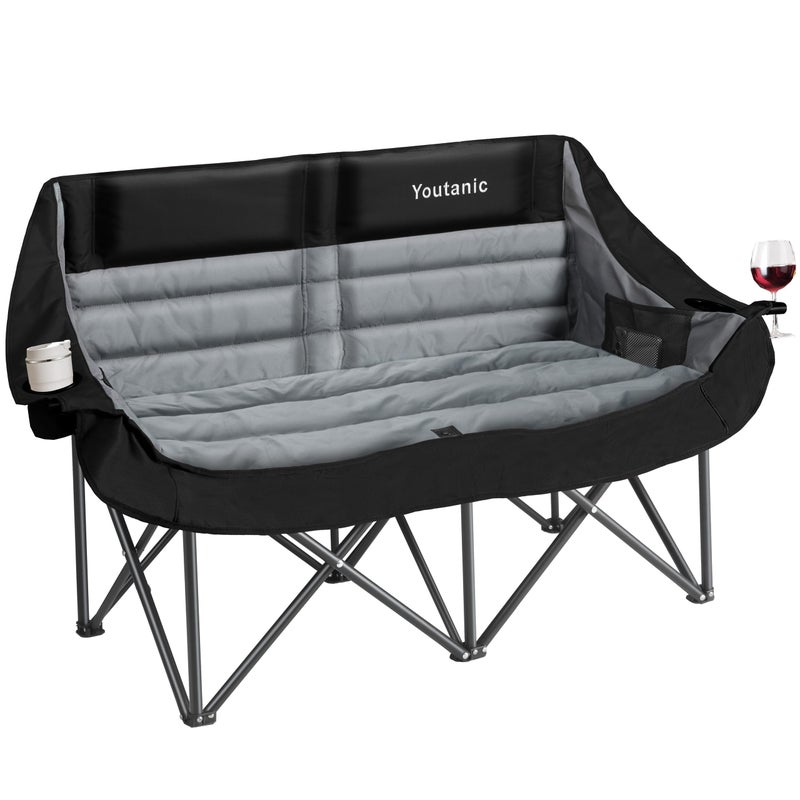 Youtanic Heated Camping Chair, 3 Heat Levels Oversized Padded Lawn Chair with Side Pockets and Cup Holder, Outdoor Heating Folding Camp Chair for Adults, Fishing, Sports, Picnic, up to 500lbs, Style 4 - Image 1