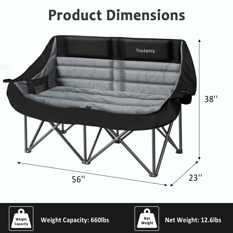 Youtanic Heated Camping Chair, 3 Heat Levels Oversized Padded Lawn Chair with Side Pockets and Cup Holder, Outdoor Heating Folding Camp Chair for Adults, Fishing, Sports, Picnic, up to 500lbs, Style 4 - Image 2