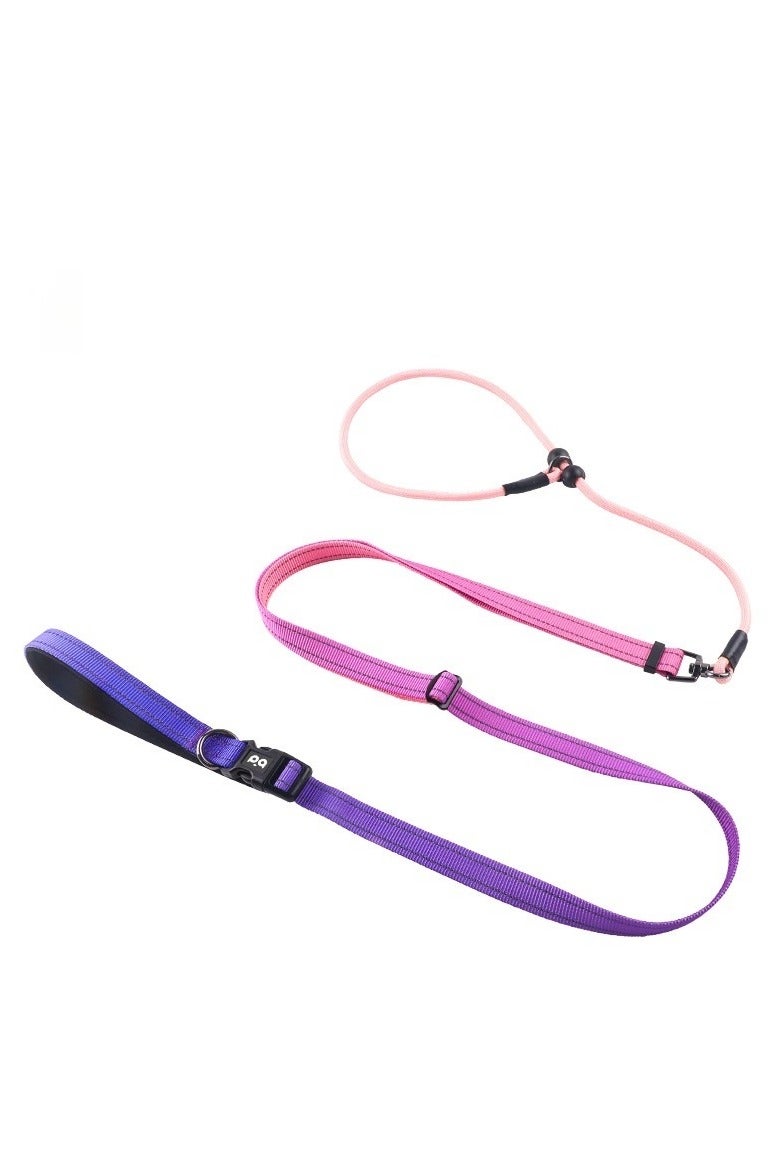 QQPETS QQPETS Adjustable Slip Lead Dog Leash, Hands Free Waist Leash for Dog Walking, Reflective Training Lead with 360° Swivel Anti-Tangle, 4-7 ft Length for All Breeds(pink and purple) - Image 1