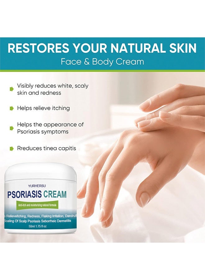 YURHERSU كريم الصدفية، علاج صدفية فروة الرأس، كريم الفطريات البشرية، بلسم القدم والجسم، مضاد للحكة يساعد على تخفيف الحكة، القشرة، التهاب الجلد الدهني، مرطب، جيد للعناية اليومية بالبشرة 50 مل - Image 5