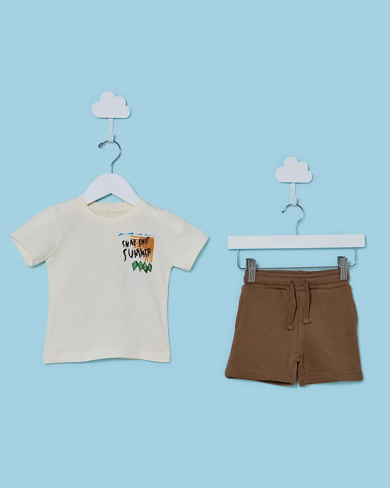 REDTAG Infant Boys Cream Printed Casual Set (2 Piece)