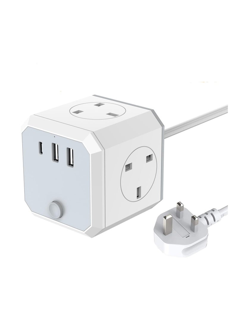 Anmi Multi Plug Extension Lead,4 Way 4 UK Standard Plugs Socket adapter,1.8M Extension Cord,2 USB,1 Type C Ports (5V/3.4A Max) for Home Dorm Office Travel  - Image 1